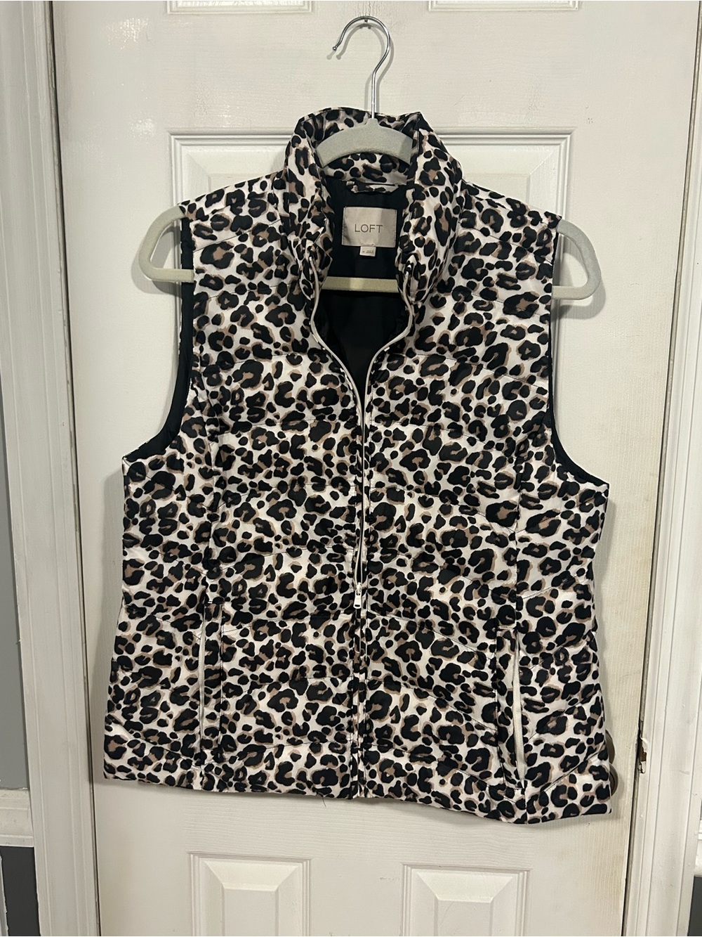 LOFT Leopard Print Quilted Vest - Black & Brown